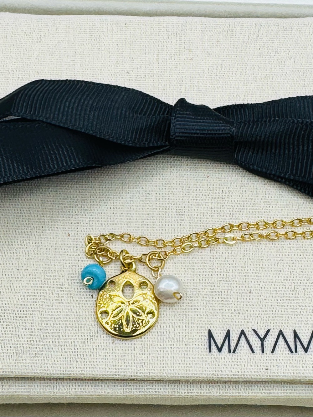 MAYAMAR Sand Dollar Necklace with Pearl & Turquoise NEW